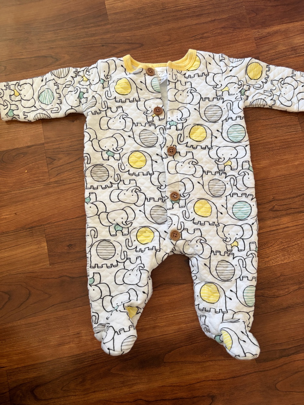 Koala Kids White Footie with Elephant Print and Yellow Accents